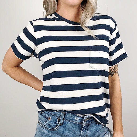 Levi's Tops - Levi’s navy and white striped front pocket shirt
